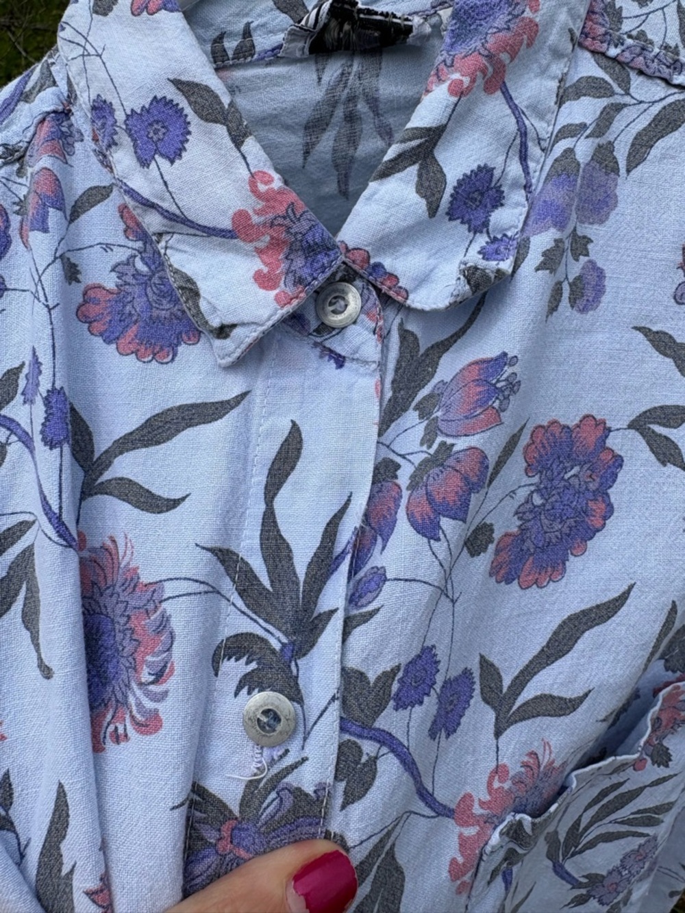 Vintage Details Floral Button-Down Short Sleeve Shirt Women's Large 100% Cotton - Picture 8 of 14